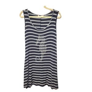 SJS Blue White Stripe Shift Tank Dress Studded Seahorse Stretch Small Resort‎